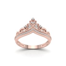 10K Rose Gold 0.12Ct Natural Diamond Queen Crown Fashion Ring - £223.81 GBP