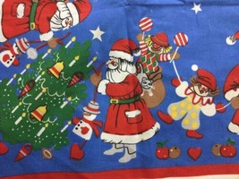 Vtg Xmas Tablecloth with Santa Cats Clowns and Stains - £31.73 GBP