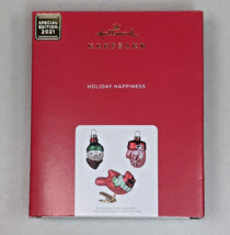 2021 Hallmark Holiday Happiness Snowman Cardinal Mitten Glass Ornament Trio NIB - £11.75 GBP