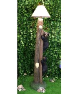 Rustic Black Bear Cubs Climbing Up Tree Ladder Standing Floor Lamp Statu... - $449.99