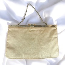 Metalluc Gold Clutch with Chain Handle. Very Interesting Closure. Good V... - $14.01