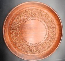 Vintage Hand Carved Wooden Serving Plate / Tray Intricate Floral Pattern - $49.99