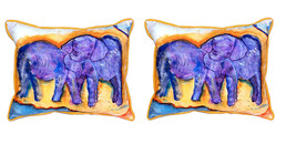 Pair of Betsy Drake Elephants Large Indoor Outdoor Pillows 16x20 - £70.45 GBP