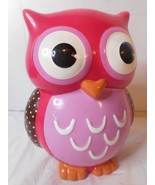 OWL PIGGY BANK 7 3/4&quot; Tall Pink Brown White Orange Ceramic Polka Dot Win... - £15.78 GBP