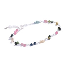 Wholesale Full-color Tourmaline Stone Bracelet Hand-made Round Bead Crystal Adju - £29.23 GBP