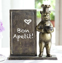 Aluminum Rustic Black Bear With Chef Hat Standing By A Menu Board Statue 12.5&quot;H - £86.04 GBP