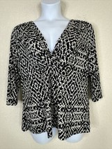 Liz &amp; Co. Womens Plus Size 2X Blk/Wht Mosaic Stretch V-neck Blouse 3/4 Sleeve - £13.75 GBP