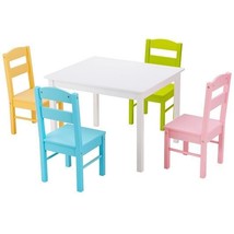 5 pcs Kids Pine Wood Table Chair Set-Clear - Color: Multicolor - $221.01 CAD