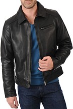 Men&#39;s Cafe Racer Motorcycle Biker Genuine Black Leather Jacket - £34.59 GBP+