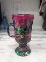 Colorful Tye Dye Glass Pedestal Mug, Handmade 8 oz Mug, Water Marbled Co... - £6.31 GBP