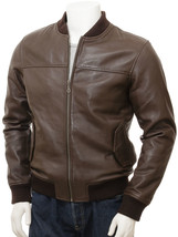 Men&#39;s Brown Leather Bomber Jacket Coleford - $1,584.39 MXN