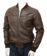 Men&#39;s Brown Leather Bomber Jacket Coleford - $85.00