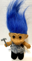VTG Russ Carpenter Troll Doll Overalls Boots Hammer Blue Hair 5.5 in Item 18532 - £15.31 GBP