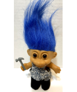 VTG Russ Carpenter Troll Doll Overalls Boots Hammer Blue Hair 5.5 in Ite... - £15.32 GBP