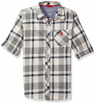 NWT U.S. Polo Assn. Boys Gray Plaid Long Sleeve Flannel Button Down Shirt 8 - £6.27 GBP