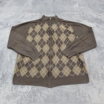 BKE Sweater Mens XL Brown Argyle Pattern Knit Full Zip Mock Neck Long Sl... - $25.62