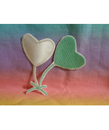 Embroidered Iron On Applique Patch (2) Heart Shaped Balloons White Satin... - $2.51