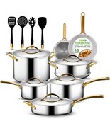 NutriChef NCSTS16 Kitchenware Pots &amp; Pans 16-Piece Set-Gold (Open Box) - $202.49