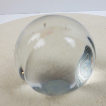 Vintage Murano Style Glass Paperweight Clear Tennis Ball Ribbed 2.5&quot; - £35.86 GBP