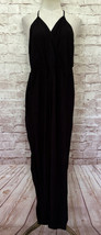 Lulu&#39;s Jumpsuit SMALL Black Spaghetti Strap Straight Jogger Leg Pockets ... - £35.85 GBP