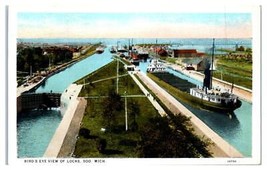 The Soo Lock Sault Ste Marie Steamer Boat Michigan Postcard - £11.08 GBP