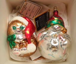 Potpourri Christmas Ornament 1996 Kitten Snowman European Art Glass Dillards Box - £15.17 GBP