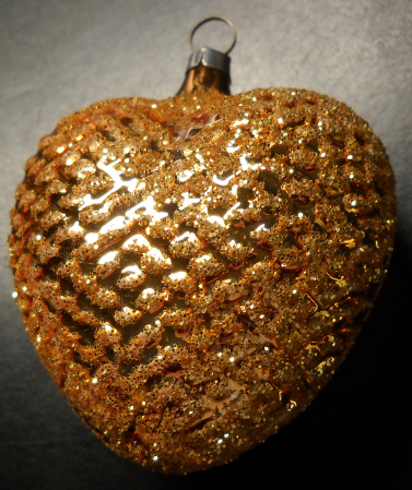 Silvestri European Glass Christmas Ornament Glittery Golden Heart Original Box - $7.99