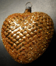 Silvestri European Glass Christmas Ornament Glittery Golden Heart Original Box - £6.38 GBP
