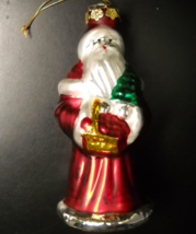 Santa Claus Christmas Ornament Bright Glass Ornament in Reds Greens Gold... - £5.50 GBP