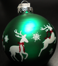 Bronners Christmas Wonderland Christmas Ornament Green Bulb White Reindeer Boxed - £7.16 GBP