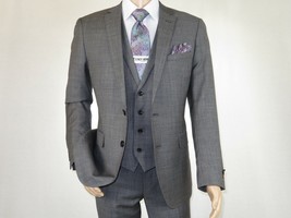 Men&#39;s Apollo King 3 piece Vested Business Suit Vested SL203 Gray Textured - £74.74 GBP