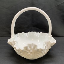 Fenton Milk Glass Hobnail Basket Ruffled Made in USA 8” High x 8&quot; Wide - £18.95 GBP