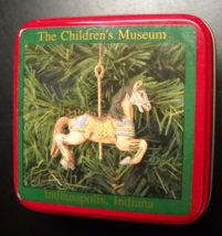 Children's Museum Christmas Ornament Porcelain Replica Carousel Horse Metal Box - $13.99