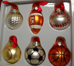 World Market Christmas Ornaments Set of Six Glass Sportsballs Original Box - $11.99