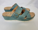 Kork-Ease Womens Callie Sandals Slides Wedge Heel Tan Teal Blue Leather ... - £30.24 GBP