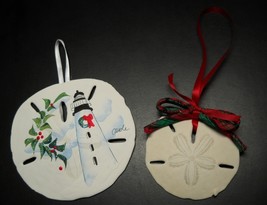 Sand Dollar Christmas Ornament Handpainted with Ribbons Box Legend Set of Two - £8.78 GBP