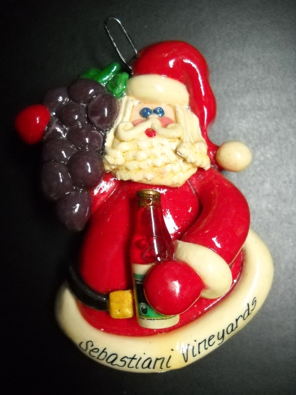 Primary image for Sebastiani Vineyards Christmas Ornament Santa with Grapes and Wine Calliope 1992