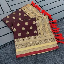Banarasi Satin Silk Saree , Zari weaving border and booti work, Rich Hea... - £82.02 GBP