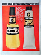 Gillette Heads Up Hair Grooming Never Greasy 1965 Vintage Print Ad - $180.11 MXN