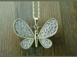 1.00 Ct Simulated Pave Diamond Butterfly Pendant Necklace 14K Yellow Gold Plated - £111.85 GBP