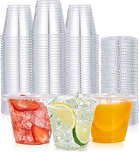 [200 PACK] 9Oz Clear Plastic Cups with Flat Lids - £32.52 GBP