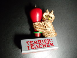 Hallmark Keepsake Ornament 1991 Terrific Teacher Wise Owl on Rubber Stamp Boxed - £7.18 GBP