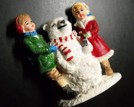Coca Cola Town Square Collection Accessory 1994 Polar Bear Snowman with Children - £7.89 GBP