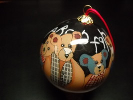 Lang Christmas Ornament Glass Bulb Folk Bears Homemade Bears on Black Gl... - $8.99