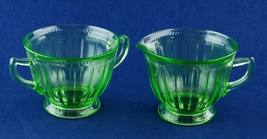 Federal Glass Colonial Fluted Open Sugar Bowl &amp; Creamer Rope Green Depre... - £15.73 GBP