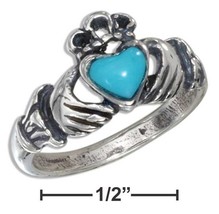 Ring Sterling Silver Small Antiqued Claddagh Ring with Reconstituted Turquoise - £79.08 GBP+