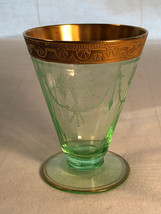 Green Footed Tumbler Etched Flower Basket 3.5 Inch Depression Glass - $24.99