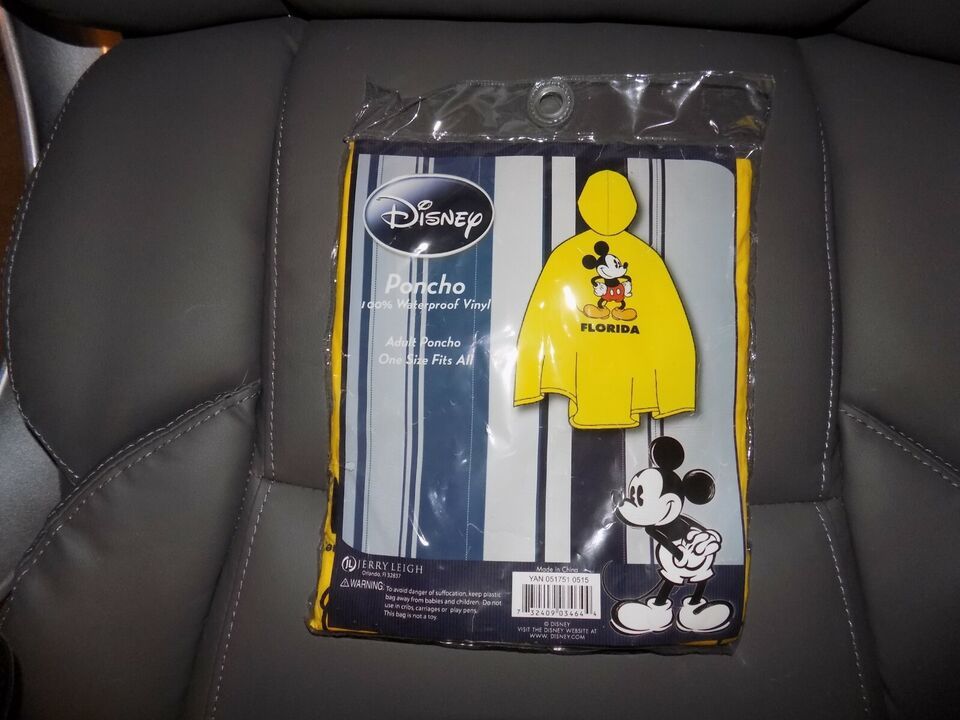 DISNEY Mickey Mouse Adult YELLOW 100% Vinyl Rain Poncho FLORIDA NEW - $18.25