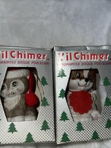 2 Vtg L&#39;il Chimer Bisque Porcelain  Christmas Ornament Bell Puppy &amp; Cat - $9.40 CAD