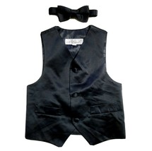 St Patrick Boys Size 2 Vest Black with Black Back &amp; Black Bow Tie Formal Wedding - £11.73 GBP